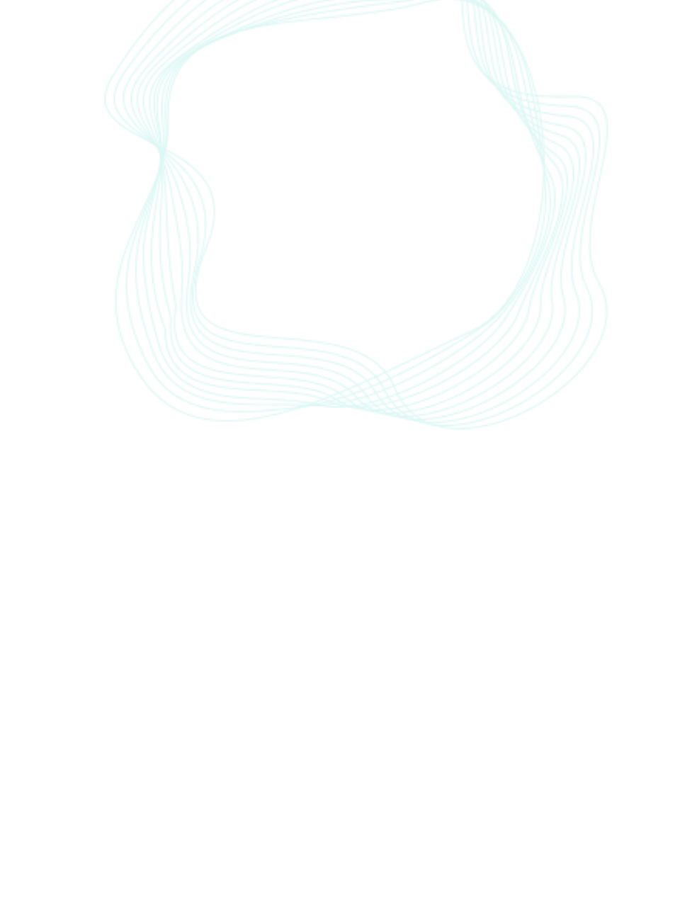 Abstract turquoise loop made of multiple curved lines forming an irregular circular shape on a black background.