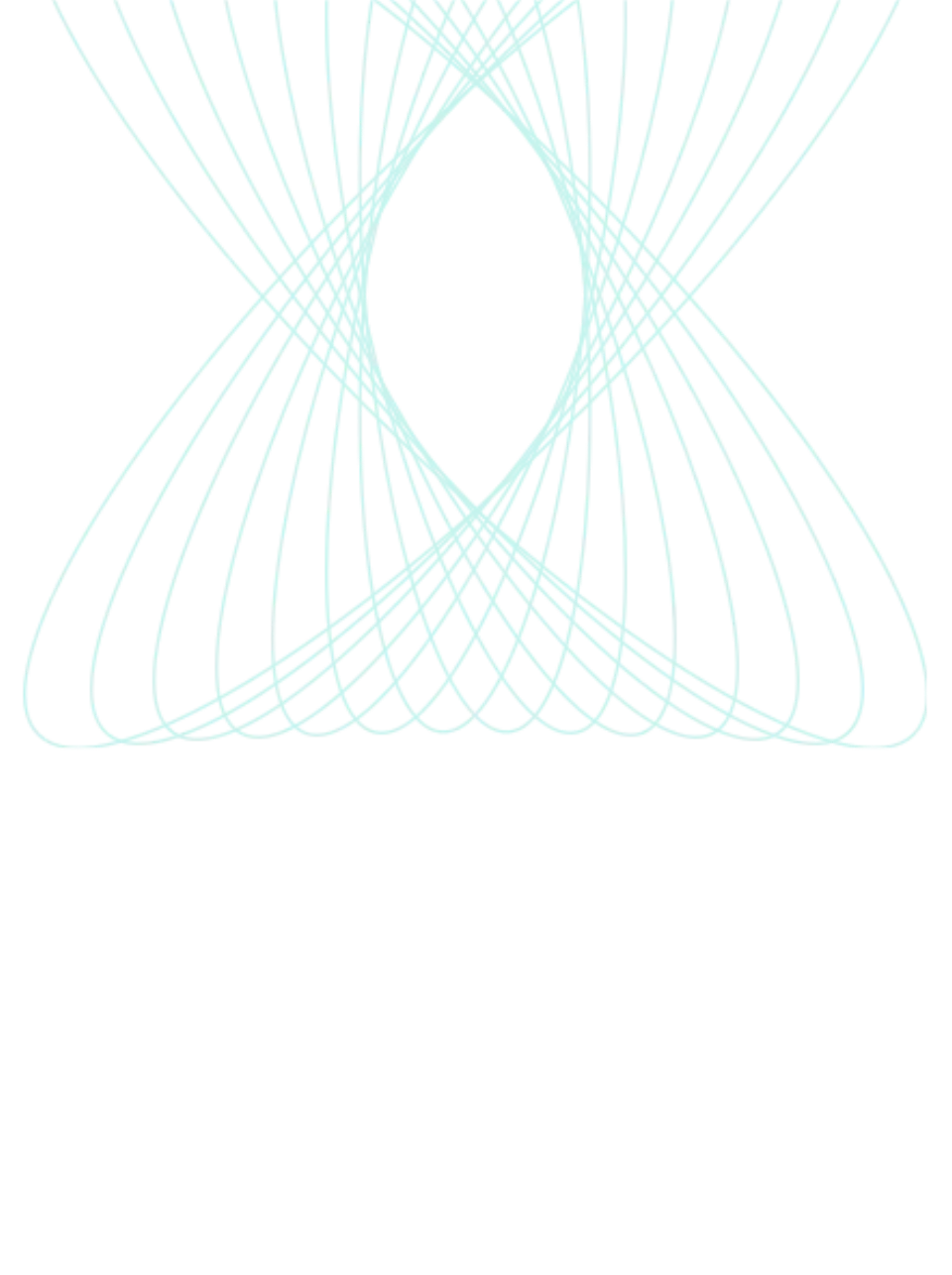 Abstract turquoise geometric pattern made of curved intersecting lines forming a symmetrical shape on a black background.